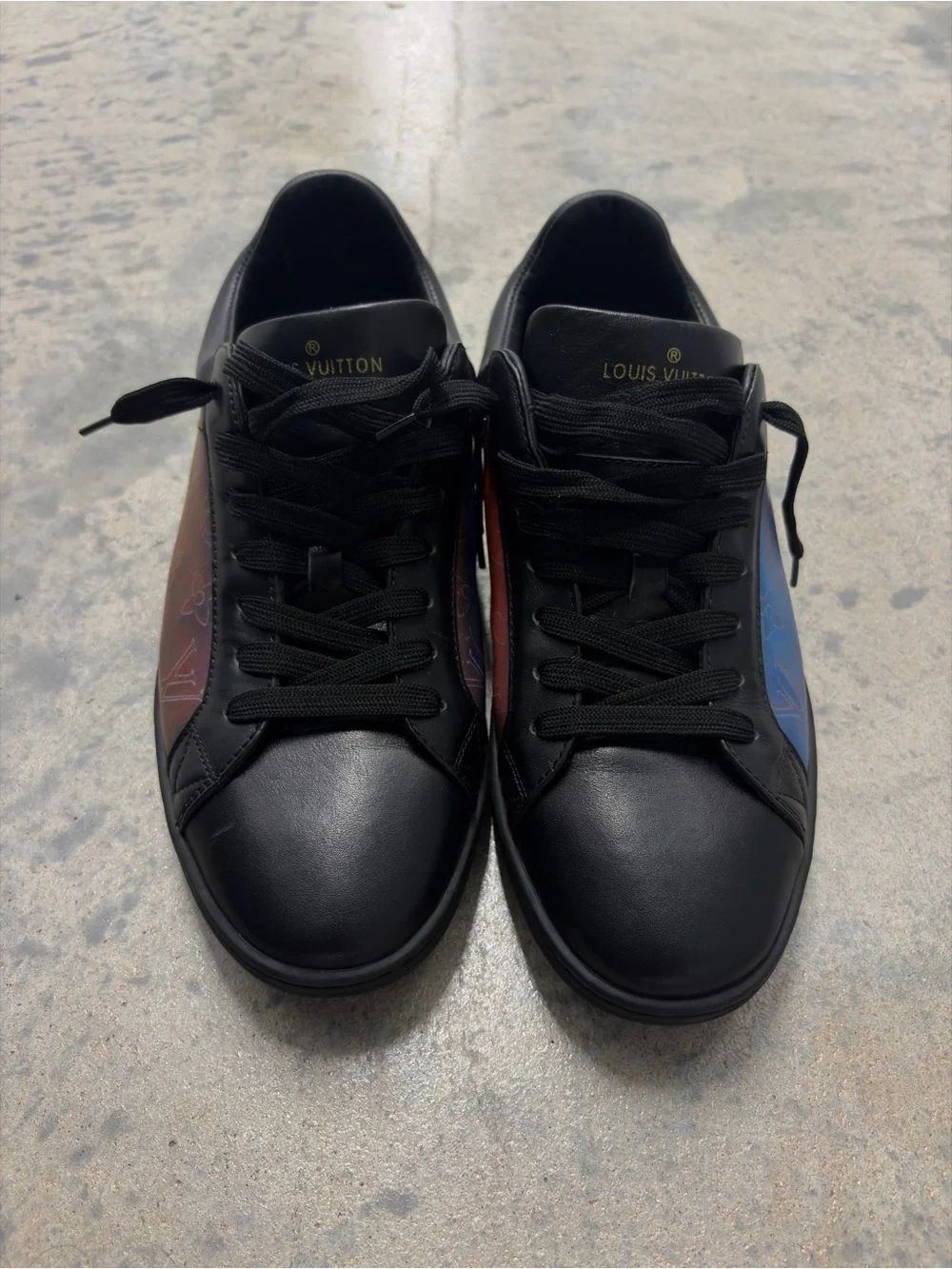 Louis Vuitton Black Leather Low-Top Sneakers with Iridescent Panels - Picture 2 of 8